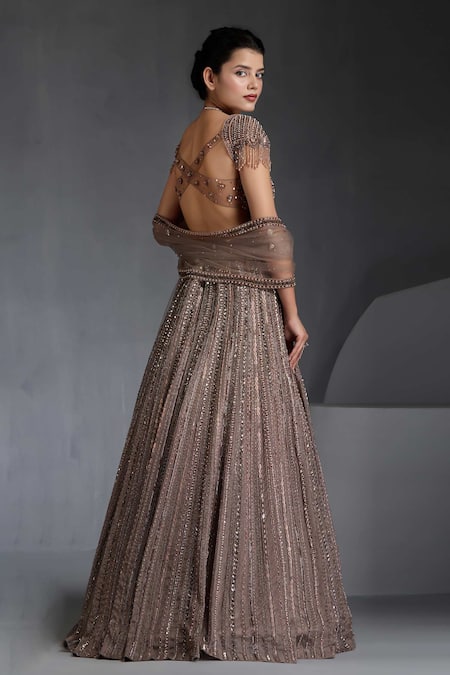 Chaashni By Maansi And Ketan Bead Sequin Embellished Striped Lehenga Set 