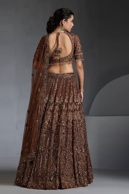 Chaashni By Maansi And Ketan Cutdana Sequin Embellished Floral Bridal Lehenga Set 