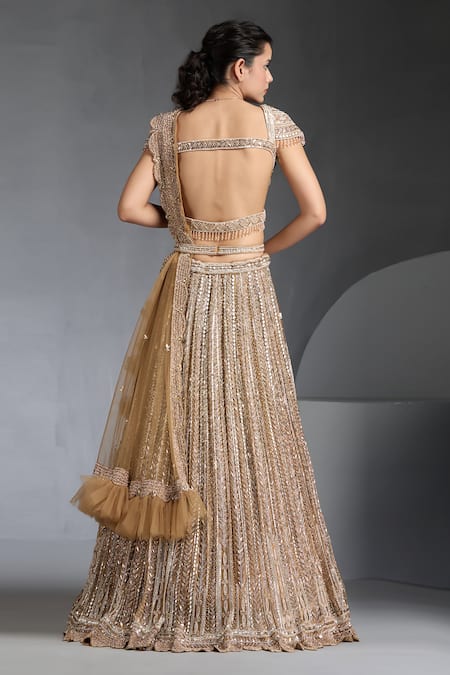 Chaashni By Maansi And Ketan Sequin Embellished Striped Lehenga Set 