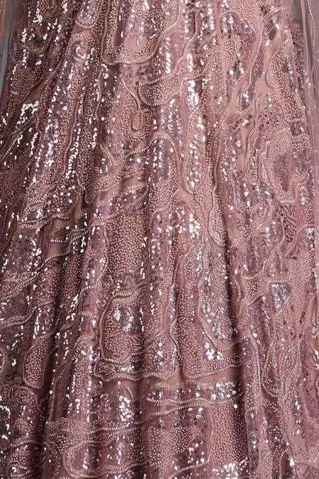 Chaashni By Maansi And Ketan_Pink Net Pearls, Abstract Swarovski Embellished Lehenga With Cape Sleeve Blouse _Online_at_Aza_Fashions