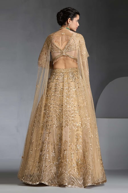 Chaashni By Maansi And Ketan Geometric Stripe Sequin Embellished Lehenga Cape Set 