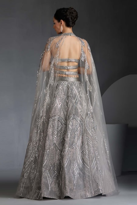 Chaashni By Maansi And Ketan Geometric Wave Sequin Embellished Lehenga With Blouse 