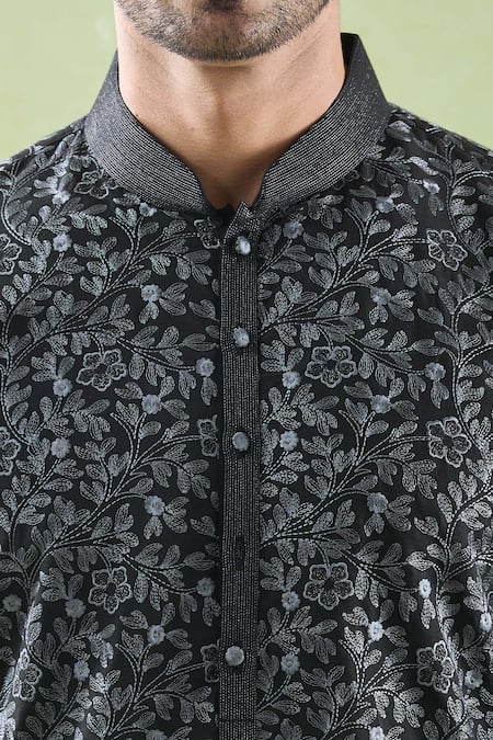 Buy Arihant Rai Sinha Black , Satin Embroidery Floral Vine Kurta And Pyjama Set Online at Aza Fashions Buy_Arihant Rai Sinha_Black , Satin Embroidery Floral Vine Kurta And Pyjama Set _Online_at_Aza_Fashions