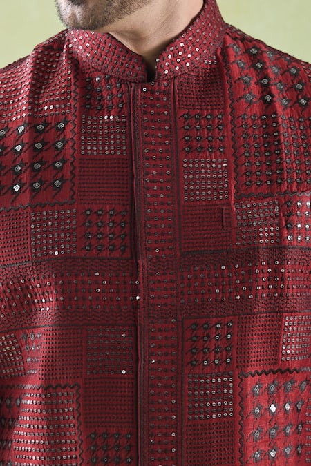 Buy Arihant Rai Sinha Red Cotton Sequins, Embroidery Bundi Kurta Set Online at Aza Fashions Buy_Arihant Rai Sinha_Red Cotton Sequins, Embroidery Bundi Kurta Set _Online_at_Aza_Fashions