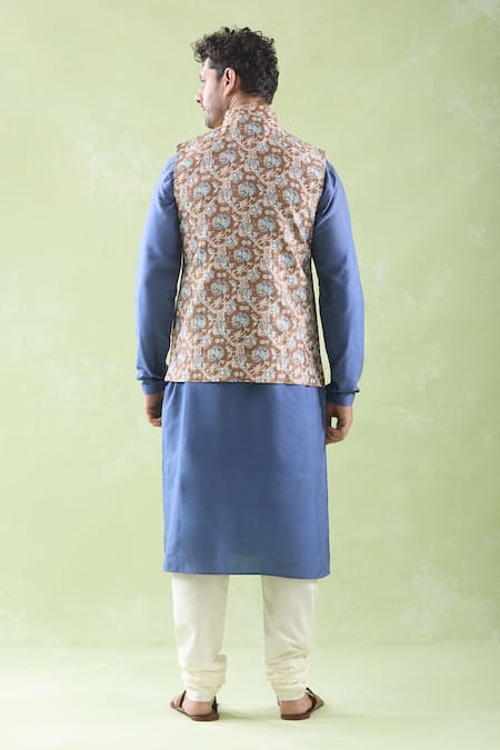 Shop Arihant Rai Sinha Multi Color Chanderi Silk, Silk, Cotton Abstract Print Bundi Kurta Set at Aza Fashions Shop_Arihant Rai Sinha_Multi Color Chanderi Silk, Silk, Cotton Abstract Print Bundi Kurta Set _at_Aza_Fashions