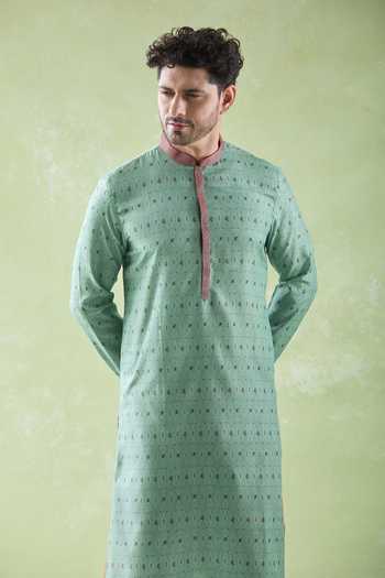 Arihant Rai Sinha Green Muslin, Cotton Floral Geometric Print Kurta And Churidar Set Online at Aza Fashions Arihant Rai Sinha_Green Muslin, Cotton Floral Geometric Print Kurta And Churidar Set _Online_at_Aza_Fashions