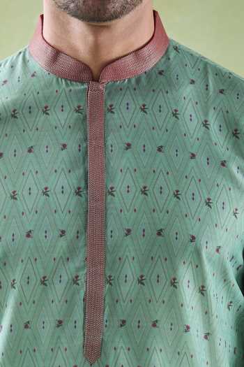 Buy Arihant Rai Sinha Green Muslin, Cotton Floral Geometric Print Kurta And Churidar Set Online at Aza Fashions Buy_Arihant Rai Sinha_Green Muslin, Cotton Floral Geometric Print Kurta And Churidar Set _Online_at_Aza_Fashions