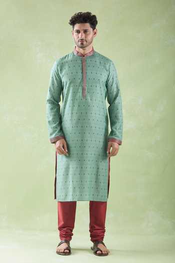 Shop Arihant Rai Sinha Green Muslin, Cotton Floral Geometric Print Kurta And Churidar Set Online at Aza Fashions Shop_Arihant Rai Sinha_Green Muslin, Cotton Floral Geometric Print Kurta And Churidar Set _Online_at_Aza_Fashions