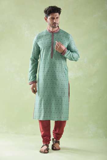 Arihant Rai Sinha Green Muslin, Cotton Floral Geometric Print Kurta And Churidar Set at Aza Fashions Arihant Rai Sinha_Green Muslin, Cotton Floral Geometric Print Kurta And Churidar Set _at_Aza_Fashions