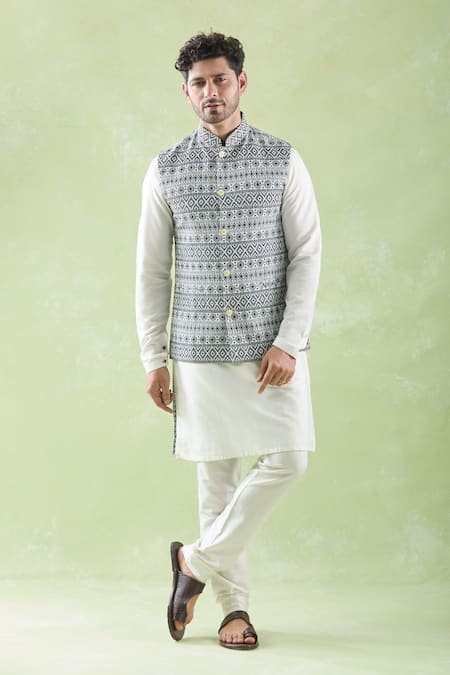 Arihant Rai Sinha Geometric Print Bundi Kurta Set 