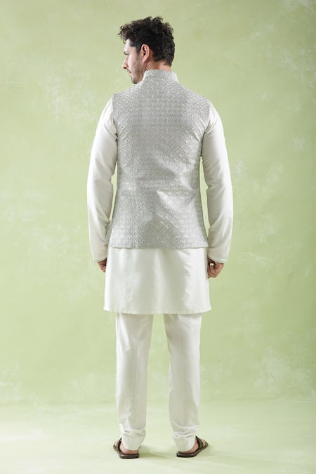Arihant Rai Sinha Grey & Off White Embroidered Bundi Set 
