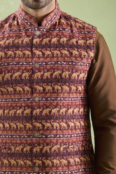 Buy_Arihant Rai Sinha_Multi Color Modal, Cotton Multicolor Elephant Print Bundi Kurta Set _Online_at_Aza_Fashions