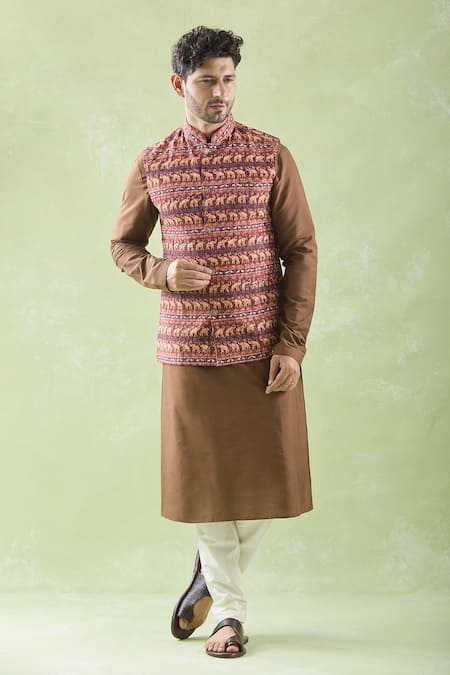 Arihant Rai Sinha_Multi Color Modal, Cotton Multicolor Elephant Print Bundi Kurta Set _at_Aza_Fashions