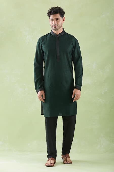 Shop Arihant Rai Sinha Black Brocade, Chanderi, Cotton Embroidery Bundi And Green Kurta Set Online at Aza Fashions Shop_Arihant Rai Sinha_Black Brocade, Chanderi, Cotton Embroidery Bundi And Green Kurta Set _Online_at_Aza_Fashions