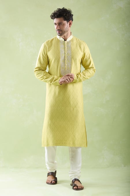 Arihant Rai Sinha Resham Embroidered Placket Kurta & Churidar Set 