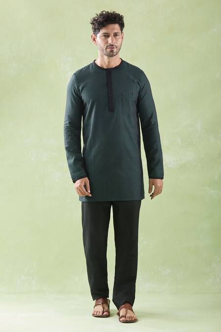 Arihant Rai Sinha_Green Cotton, Linen Embroidery Kurta And Pyjama Set _Online_at_Aza_Fashions