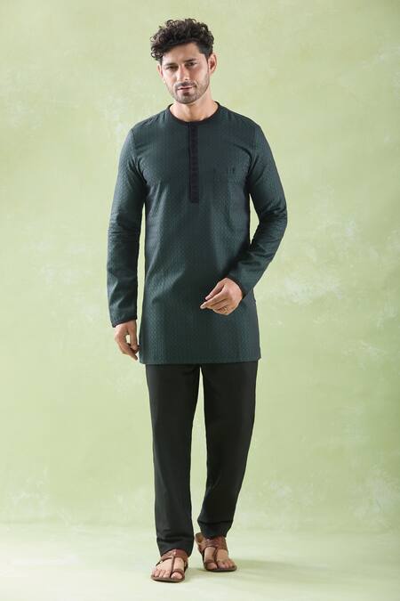 Buy_Arihant Rai Sinha_Green Cotton, Linen Embroidery Kurta And Pyjama Set _Online_at_Aza_Fashions