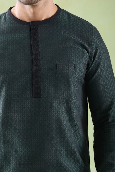 Shop_Arihant Rai Sinha_Green Cotton, Linen Embroidery Kurta And Pyjama Set _Online_at_Aza_Fashions