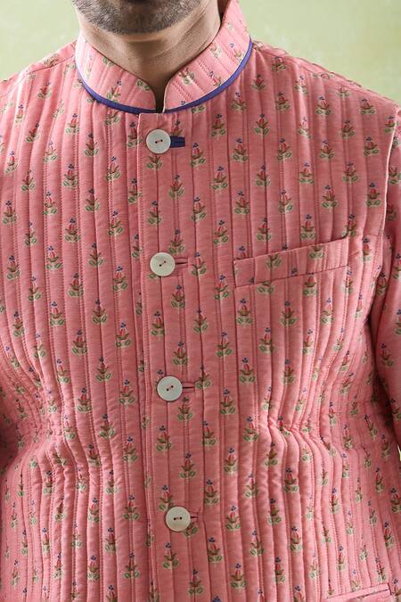 Buy Arihant Rai Sinha Pink Muslin, Cotton Embroidery Floral Printed Bundi Kurta Set Online at Aza Fashions Buy_Arihant Rai Sinha_Pink Muslin, Cotton Embroidery Floral Printed Bundi Kurta Set _Online_at_Aza_Fashions