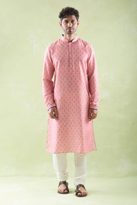 Shop Arihant Rai Sinha Pink Muslin, Cotton Embroidery Floral Printed Bundi Kurta Set Online at Aza Fashions Shop_Arihant Rai Sinha_Pink Muslin, Cotton Embroidery Floral Printed Bundi Kurta Set _Online_at_Aza_Fashions