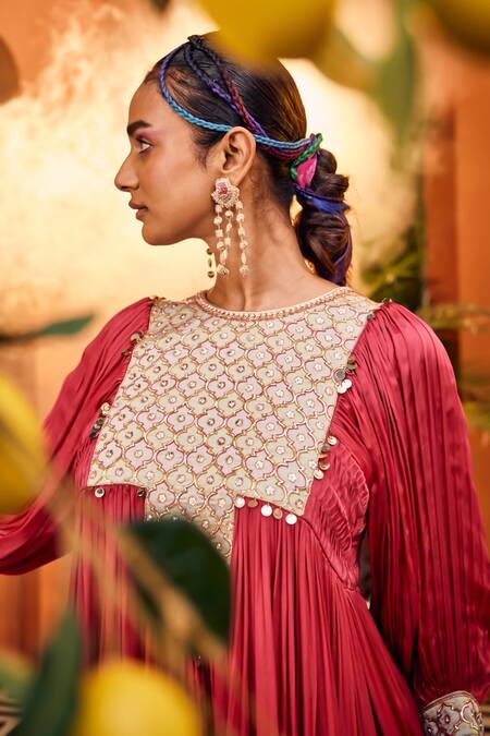Buy Sshilpa Samriya Pink Net, Crepe Sequins, Zari, Embroidery Boat Neck Mughal Yoke Anarkali Set Online at Aza Fashions Buy_Sshilpa Samriya_Pink Net, Crepe Sequins, Zari, Embroidery Boat Neck Mughal Yoke Anarkali Set_Online_at_Aza_Fashions