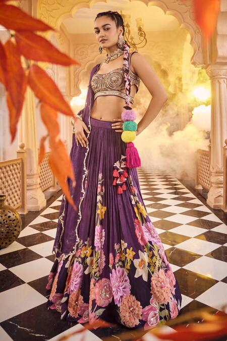 Sshilpa Samriya Purple Chiffon, Silk, Organza Beads, Sequins, Floral Print Lehenga Set Online at Aza Fashions Sshilpa Samriya_Purple Chiffon, Silk, Organza Beads, Sequins, Floral Print Lehenga Set_Online_at_Aza_Fashions