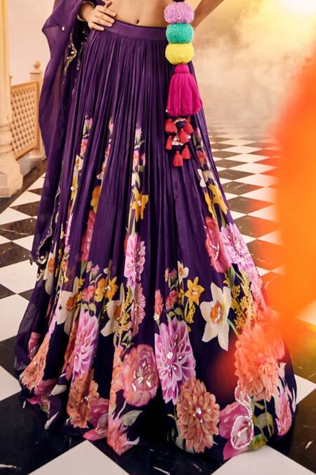 Shop Sshilpa Samriya Purple Chiffon, Silk, Organza Beads, Sequins, Floral Print Lehenga Set Online at Aza Fashions Shop_Sshilpa Samriya_Purple Chiffon, Silk, Organza Beads, Sequins, Floral Print Lehenga Set_Online_at_Aza_Fashions