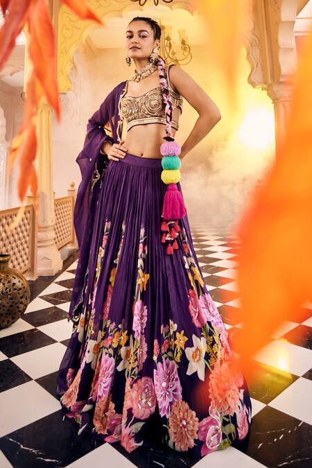 Sshilpa Samriya Purple Chiffon, Silk, Organza Beads, Sequins, Floral Print Lehenga Set at Aza Fashions Sshilpa Samriya_Purple Chiffon, Silk, Organza Beads, Sequins, Floral Print Lehenga Set_at_Aza_Fashions