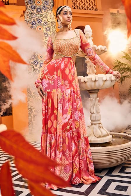 SSHILPA SAMRIYA Floral Print Layered Anarkali Dress 