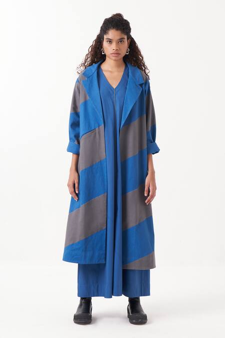 Buy_Three_Blue Poplin Solid V Neck Elasticated Armhole Detail Maxi Dress _Online_at_Aza_Fashions