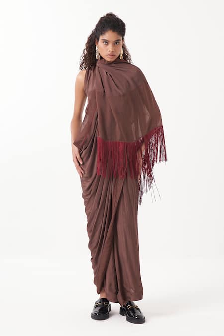 THREE Fringe Detail Draped Jumpsuit 