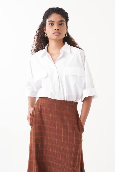 Three White Poplin Solid Collar Neck Anti Fit Front Pocket Shirt Online at Aza Fashions Three_White Poplin Solid Collar Neck Anti Fit Front Pocket Shirt _Online_at_Aza_Fashions