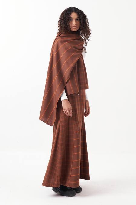 Buy Three Brown Melange Print Checkered Long Skirt Online at Aza Fashions Buy_Three_Brown Melange Print Checkered Long Skirt _Online_at_Aza_Fashions