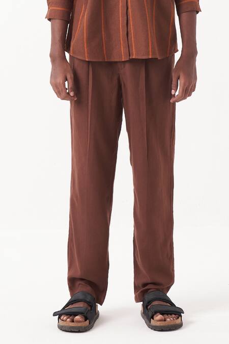 Three_Brown Melange Stripes Pattern Shirt With Pant _Online_at_Aza_Fashions