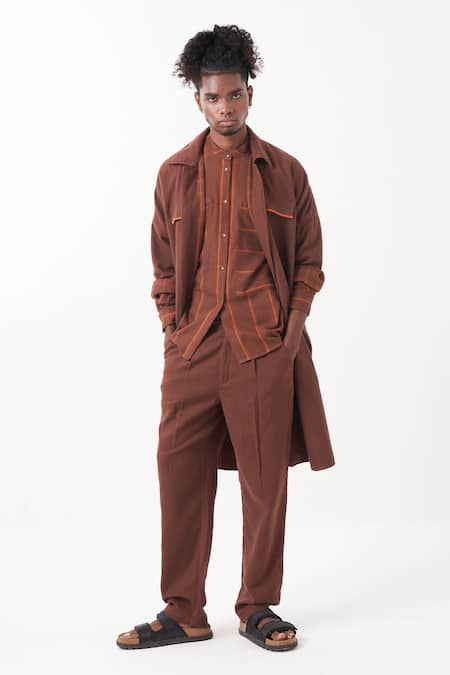 Buy_Three_Brown Melange Solid Reversible Jacket Pant Set _Online_at_Aza_Fashions