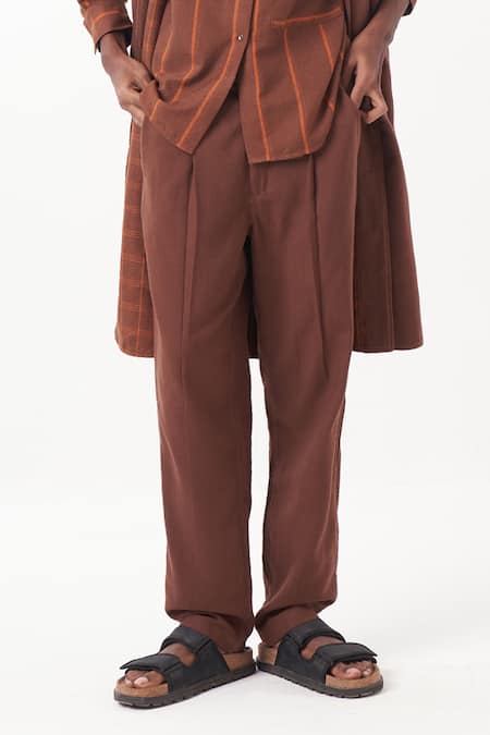 Shop_Three_Brown Melange Solid Reversible Jacket Pant Set _Online_at_Aza_Fashions