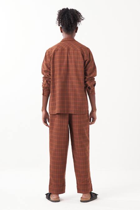 Three Checkered Pattern Shacket Pant Set 