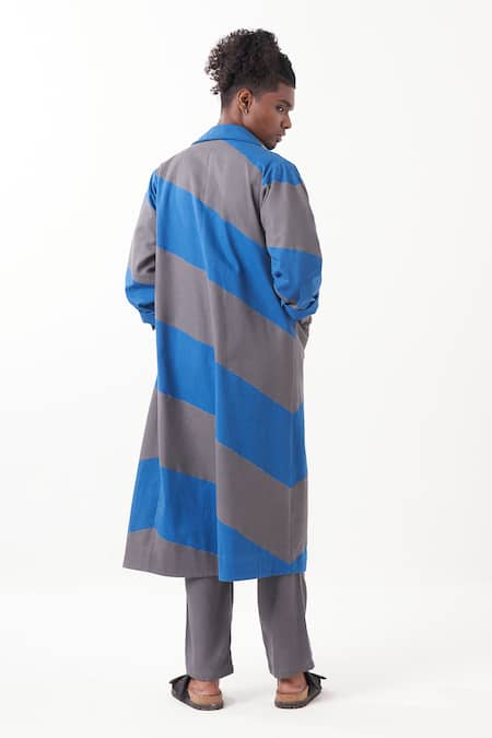 Three Diagonal Panel Long Jacket Pant Set 