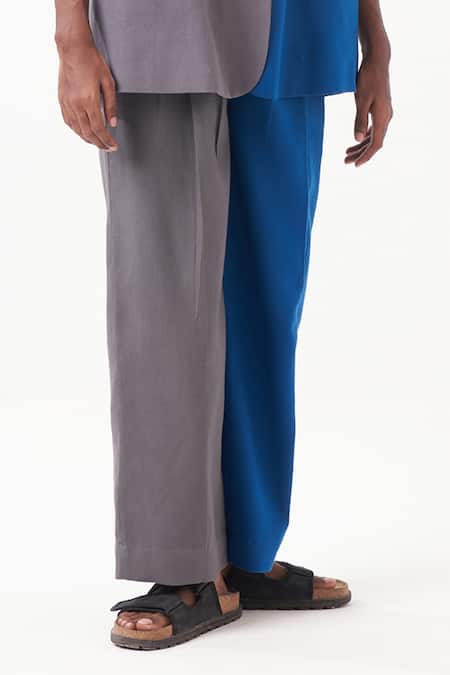 Three Blue Melange Colour Block Jacket With Pant Online at Aza Fashions Three_Blue Melange Colour Block Jacket With Pant _Online_at_Aza_Fashions