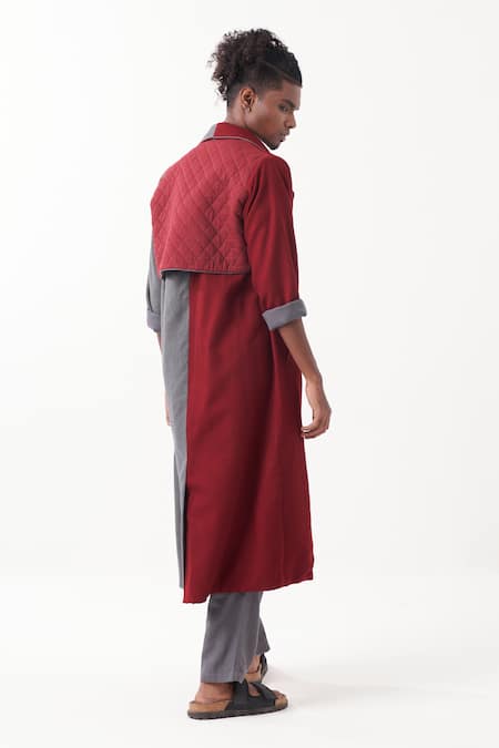 Three Two-Tone Quilted Panel Jacket With Pant 