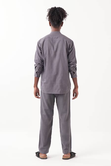 Shop Three Grey Melange Solid Pleated Pant at Aza Fashions Shop_Three_Grey Melange Solid Pleated Pant _at_Aza_Fashions