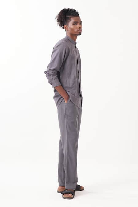 Three Grey Melange Solid Pleated Pant Online at Aza Fashions Three_Grey Melange Solid Pleated Pant _Online_at_Aza_Fashions