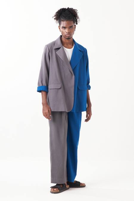 Three_Grey Melange Two Tone Straight Pant _Online_at_Aza_Fashions