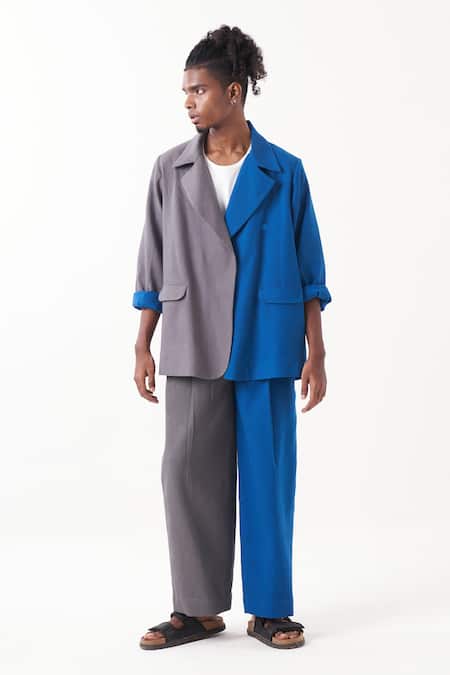 Buy_Three_Grey Melange Two Tone Straight Pant _Online_at_Aza_Fashions