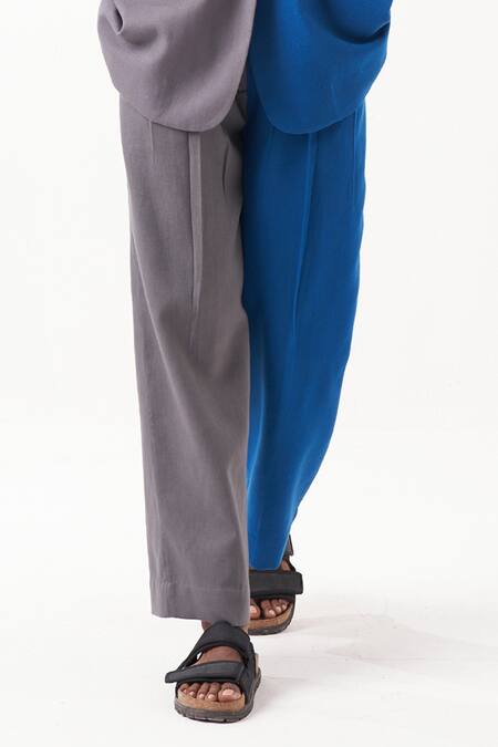 Shop_Three_Grey Melange Two Tone Straight Pant _Online_at_Aza_Fashions
