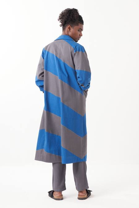 Shop_Three_Grey Melange Diagonal Strip Detailed Jacket _at_Aza_Fashions