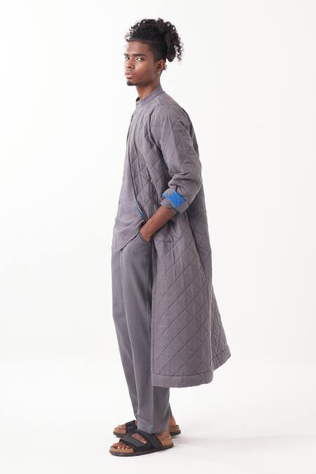 Buy_Three_Grey Melange Quilted Long Jacket _Online_at_Aza_Fashions