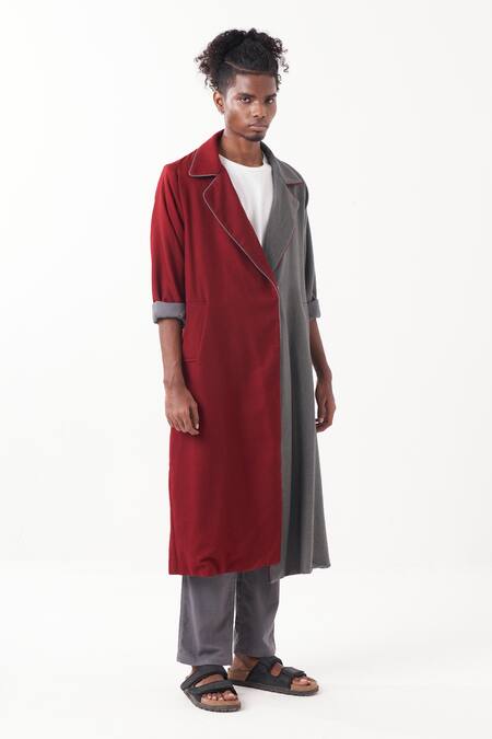 Buy_Three_Grey Wool Two Toned Long Jacket _Online_at_Aza_Fashions