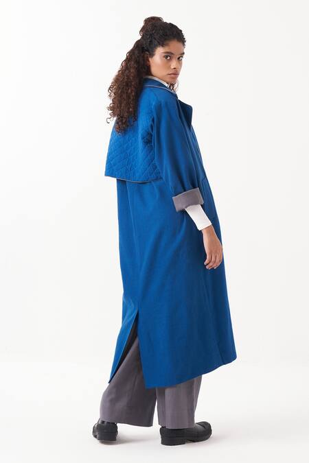 Shop_Three_Blue Wool Plain Notch Collar Jacket With Pant _at_Aza_Fashions