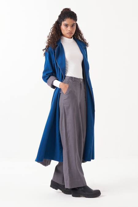 Three_Blue Wool Plain Notch Collar Jacket With Pant _Online_at_Aza_Fashions